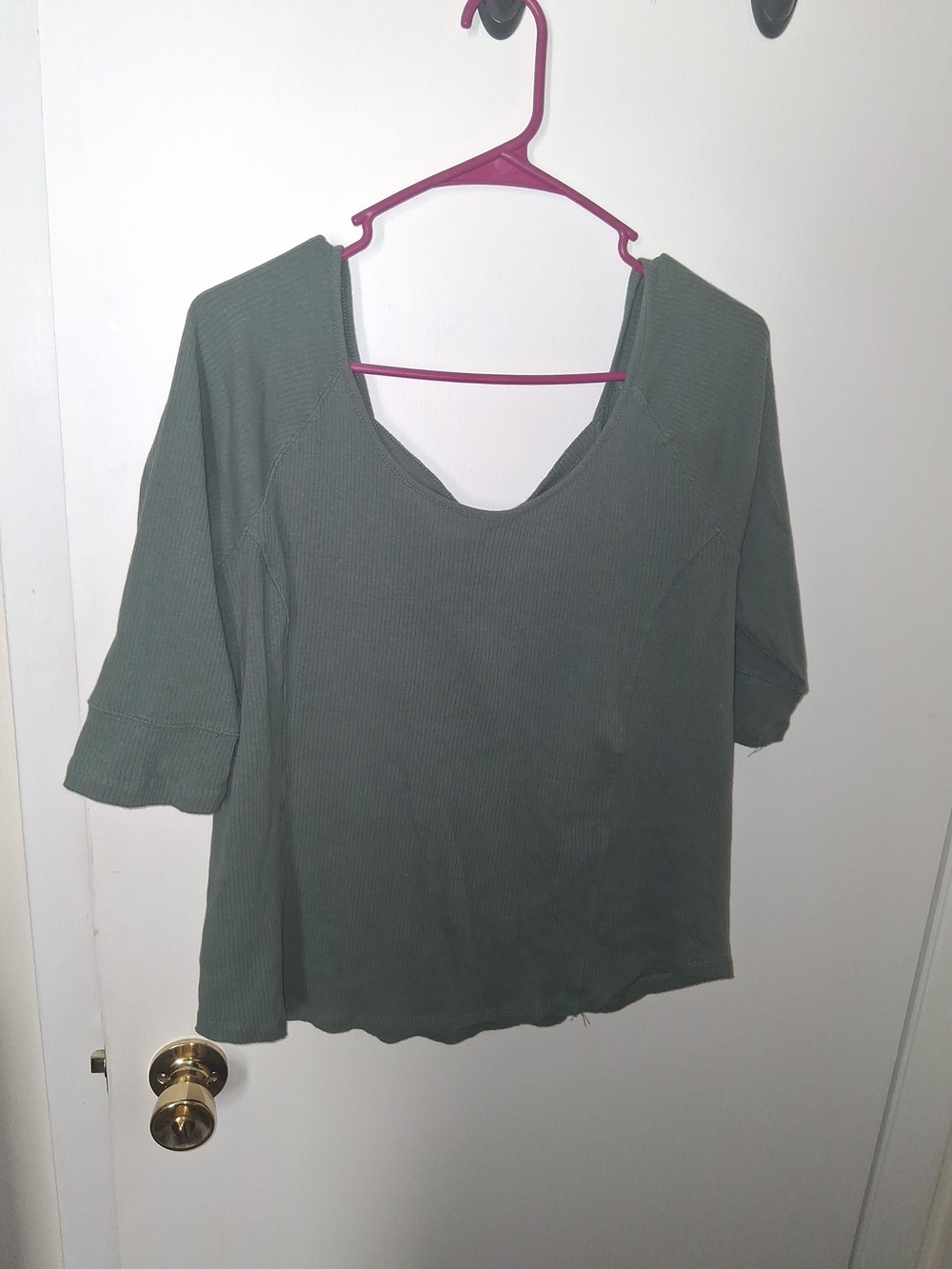 Maurices Olive Green Ribbed Scoop-Neck Short-Sleeve Top